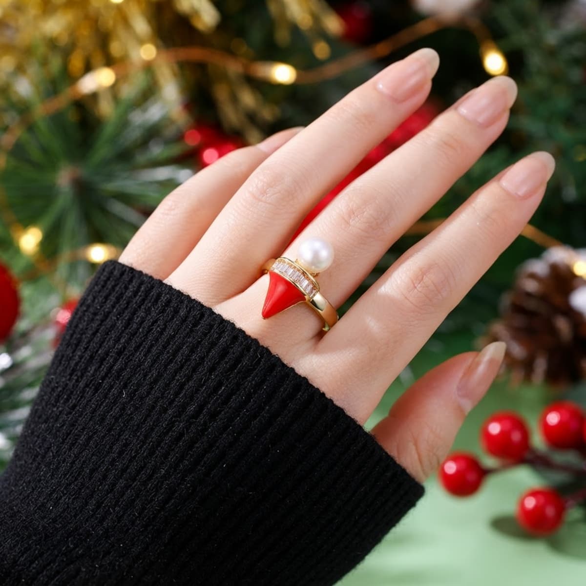 Unisex Light Luxury Enamel Trapezoid Zirconia Open Ring